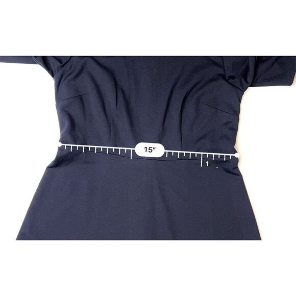 Talbots Petite Retro 50s Scarf Dress 3/4‎ Sleeve Navy Blue Ponte Fit & Flare 4P - Picture 7 of 12